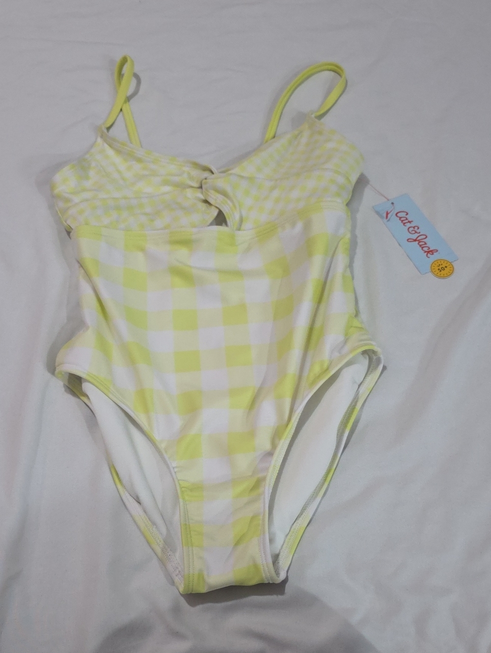 Cat & Jack Girls' Yellow Gingham One-Piece Swimsuit